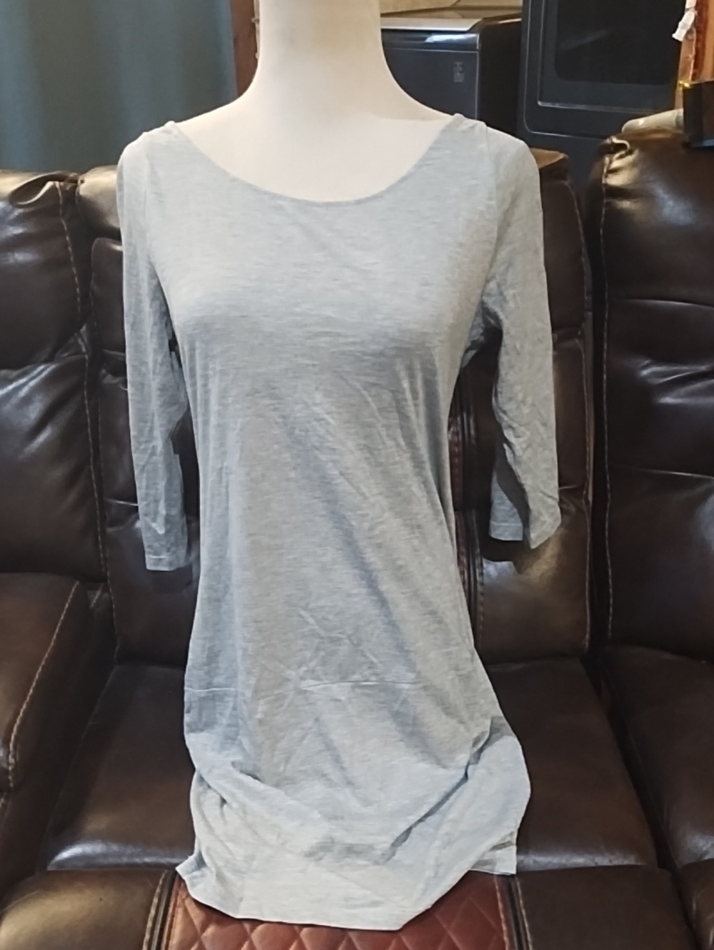 Lux Light Gray Women's Scoop Neck 3/4 Sleeve Dress
